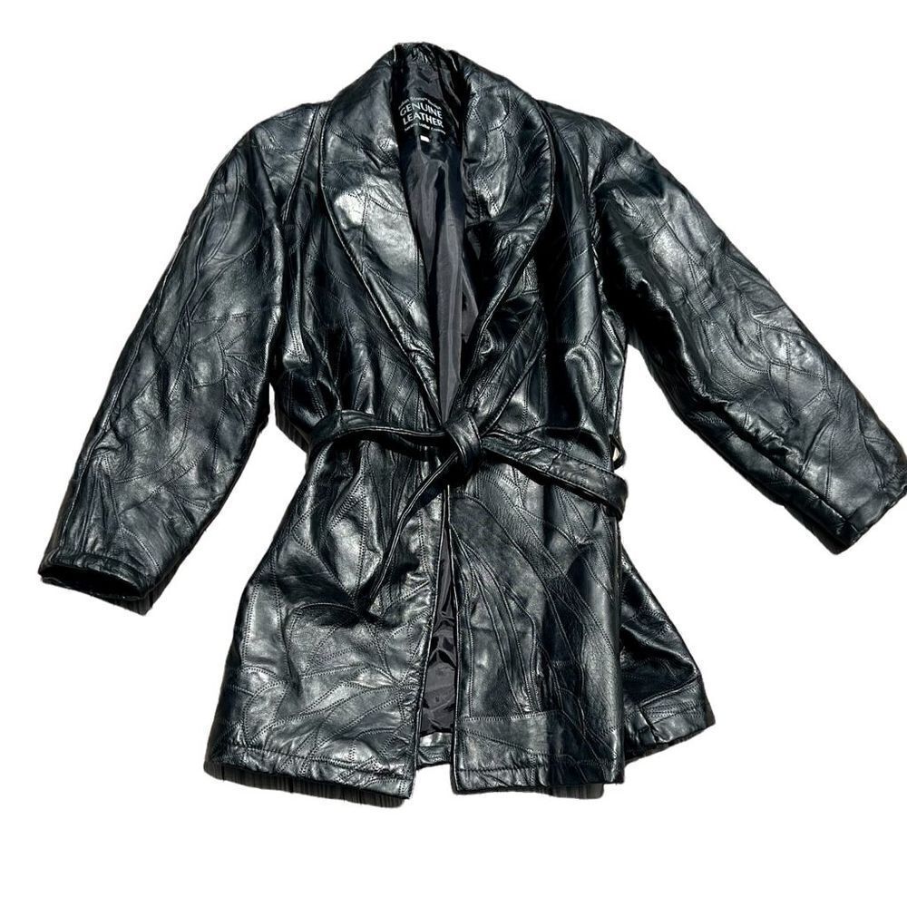 NAVARRE LEATHER COMPANY Italian Stone Design Tie Waist Leather Jacket Si…